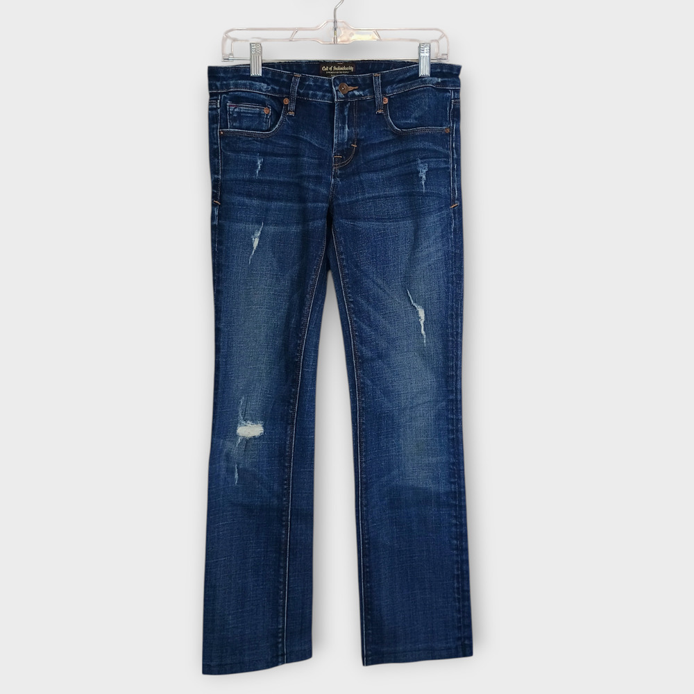 Cult Of Individuality Jeans Womens 28 Blue Karma Straight Leg Distressed Stretch